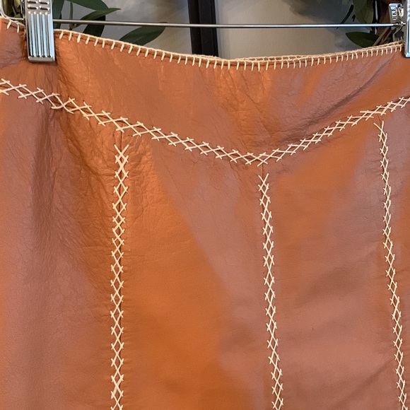 Genuine Gap Leather Skirt- Camel Color with Cream Stiching - Picture 2 of 6